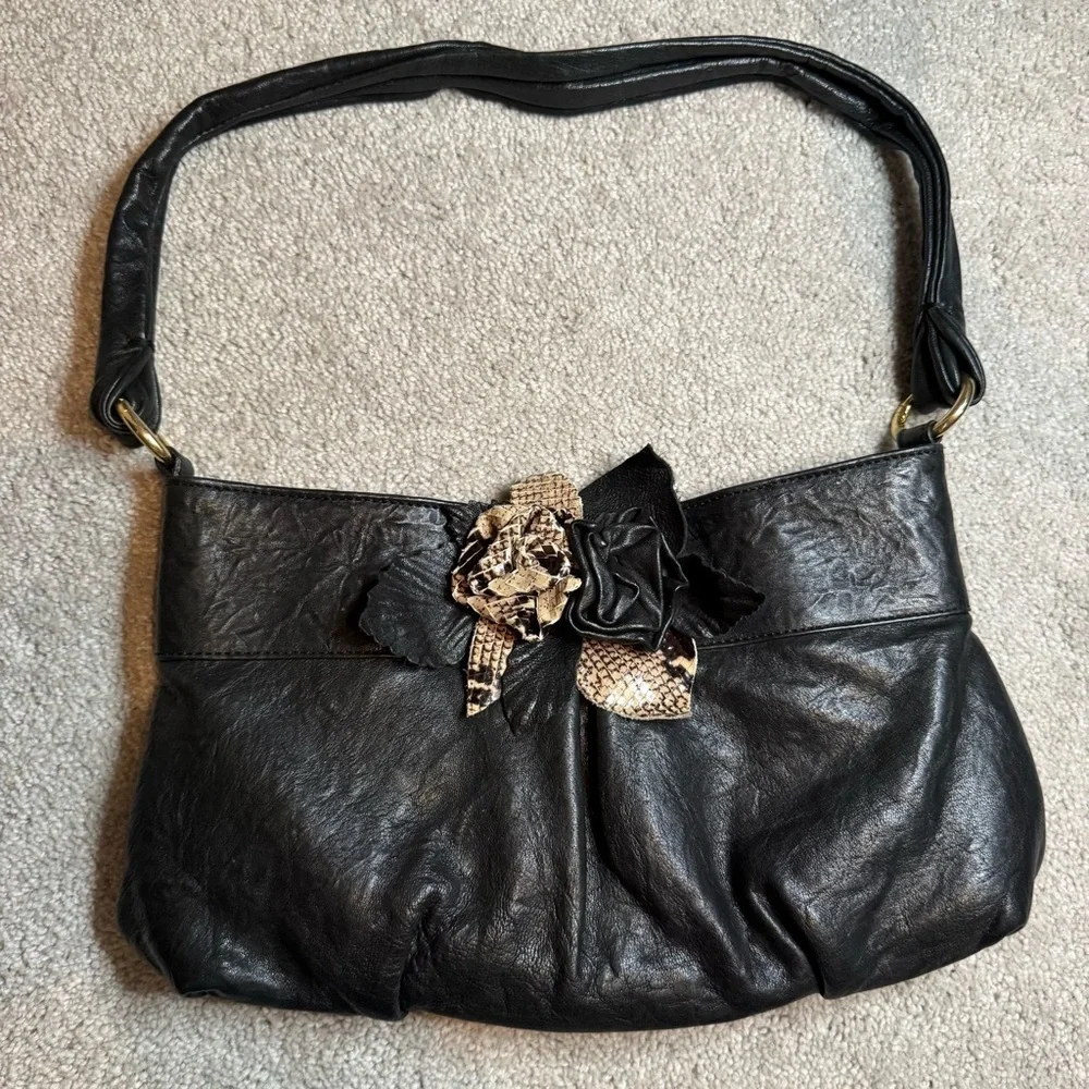 PAOLO MASI Made in Italy Leather - Snakeskin Floral Accent Purse Bag